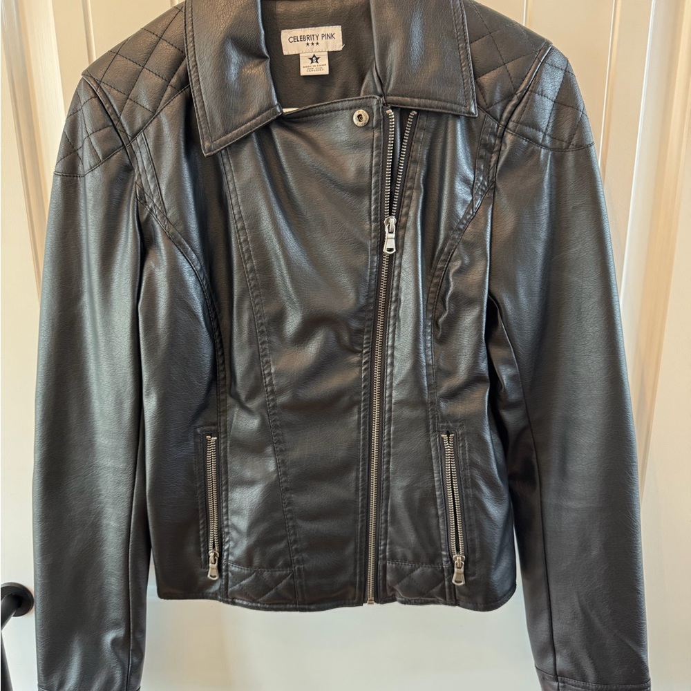 Celebrity Pink Women's Dark Gray Leather Jacket